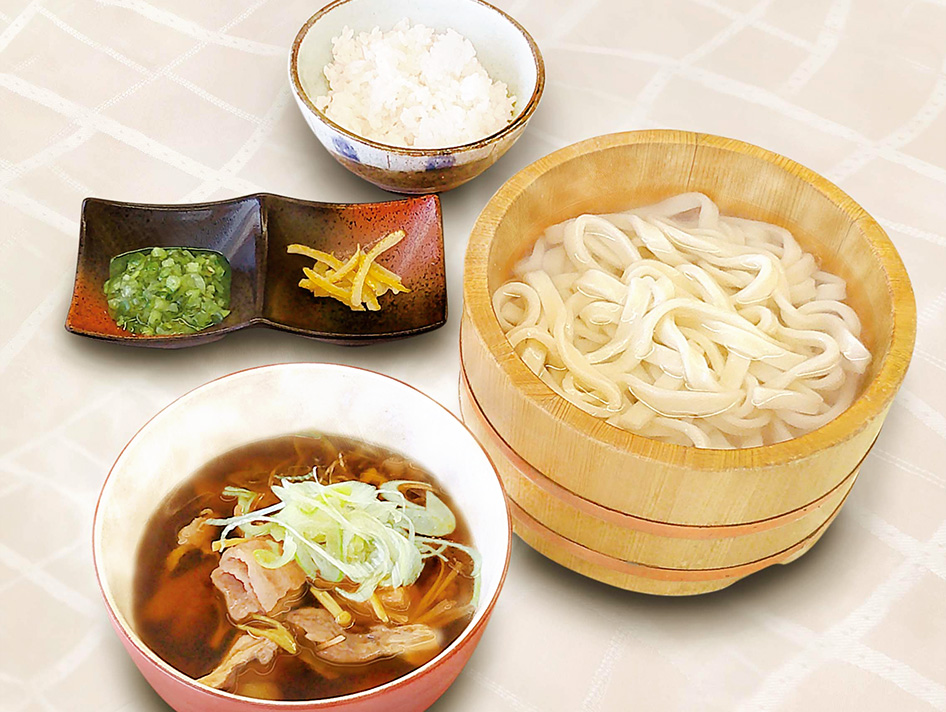 肉つけ汁の釜揚げうどん